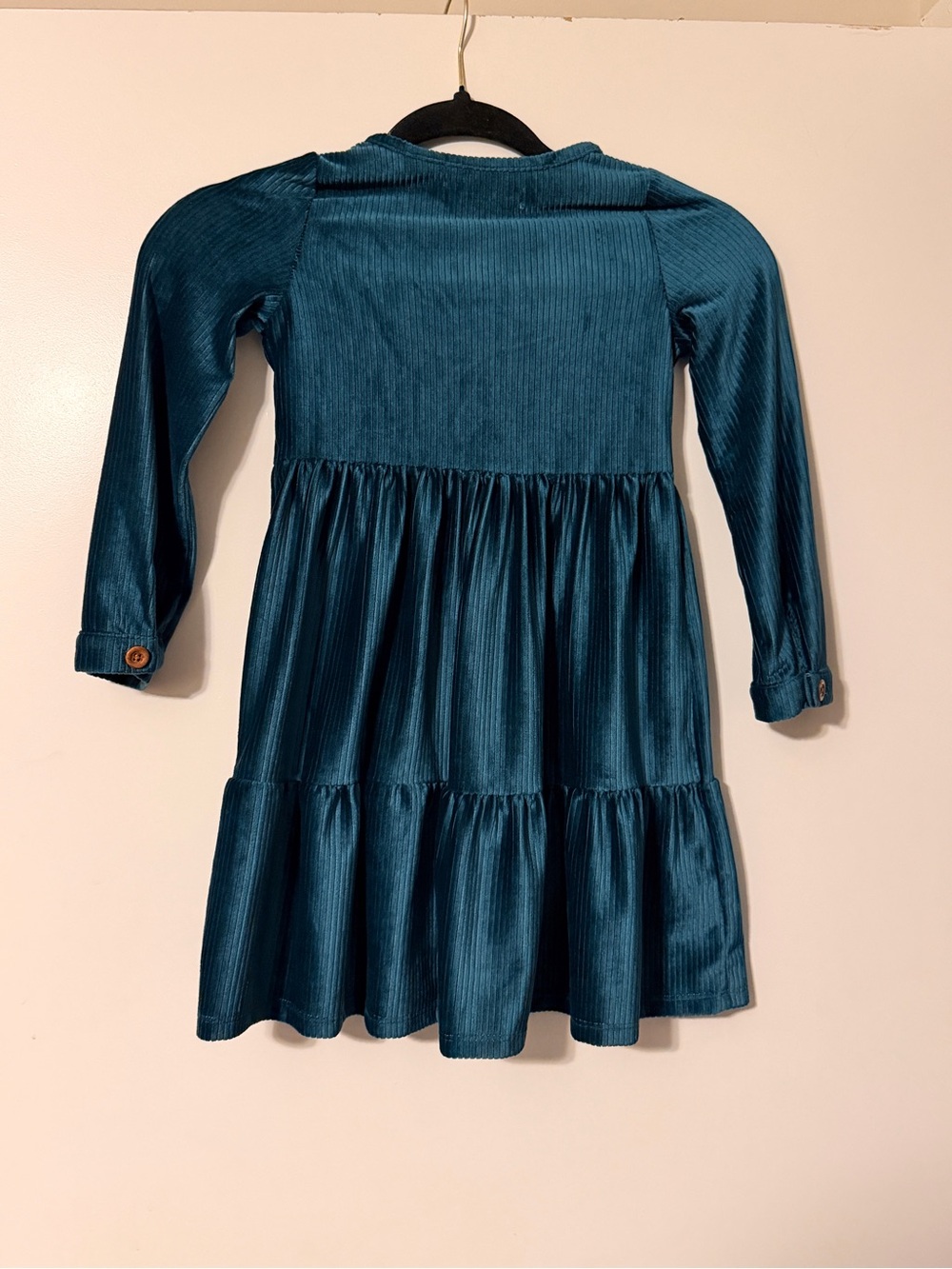Girls Teal Long-Sleeve Tiered Dress